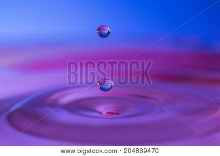 Macro water drop purple and blue colors