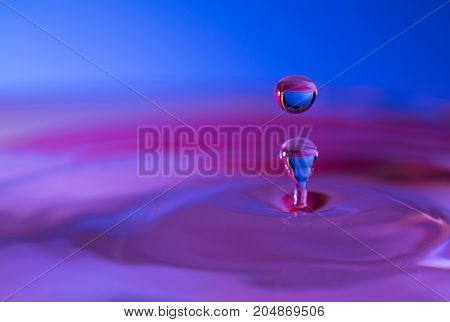 Macro water drop purple and blue colors