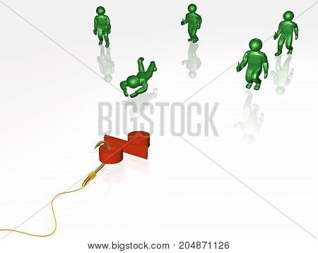Hook with percent sign and men on white background 3D illustration.