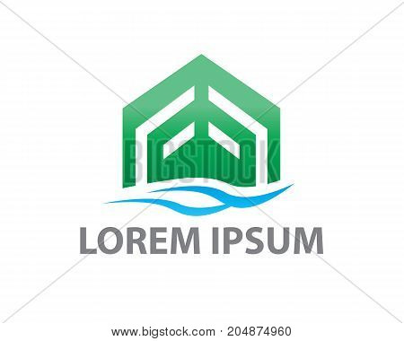 letter FF with house and wave logo, initials with beach themes,  illustration design, isolated on white background.