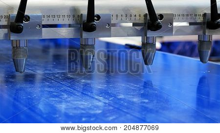 Food factory automated robotic machine. Conveyor product line for cooking and packing rations and food packs. Robotics and automatic lines used instead of human labor on factories and plants.
