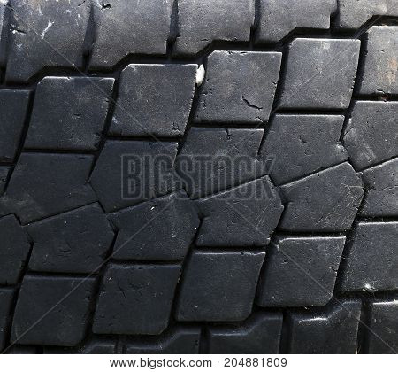 Old Black Car Tire. Photo Close Up