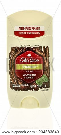 Winneconne WI - 19 September 2017: A stick of Old Spice fresher collection in timber scent deodorant on an isolated background.