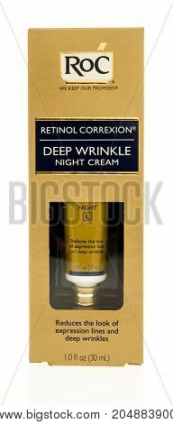 Winneconne WI - 19 September 2017: A package of Roc deep wrinkle night cream on an isolated background.