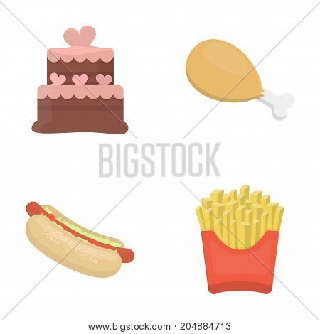 Cake, ham, hot dog, French fries.Fast food set collection icons in cartoon style vector symbol stock illustration .