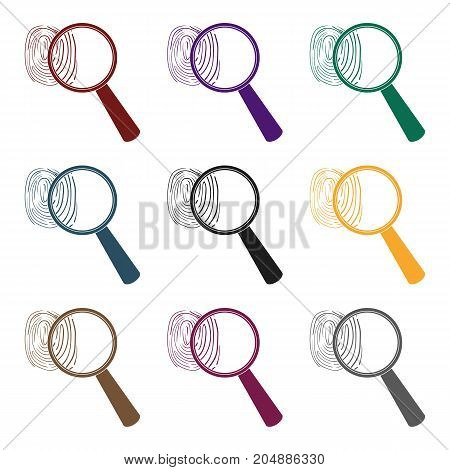 Magnifier and fingerprint. Detection of criminals by fingerprint.Prison single icon in black style vector symbol stock web illustration.