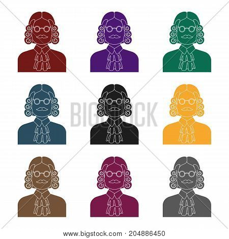 A judge in a wig and glasses. A person who makes a verdict to a criminal.Prison single icon in black style vector symbol stock web illustration.