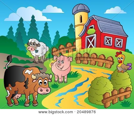 Country-Szene mit roten Scheune 1 - Vektor-Illustration.
