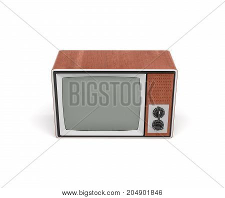 3d rendering of a turned-off retro TV with a big screen and two rotary switches. TV shows. Old-school appliances. Retro interior.