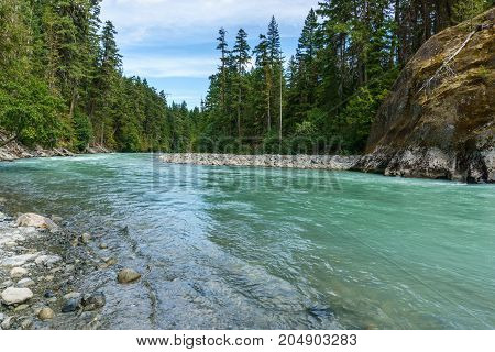 Beautiful high mountain green river in Nairn Falls Provincial Park British Columbia Canada
