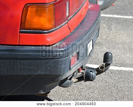 Towbar of a car outdoor in summer