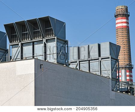 Smoke stack and air filtes of the power plant