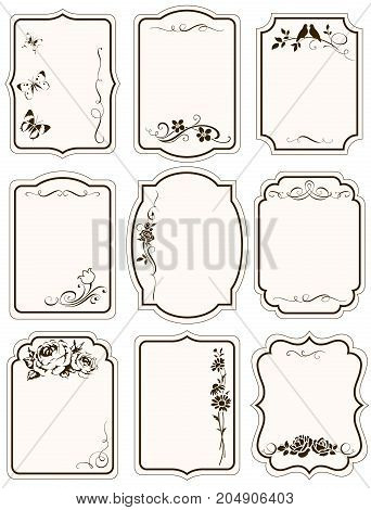 Vector tags with floral silhouttes and calligraphic elements