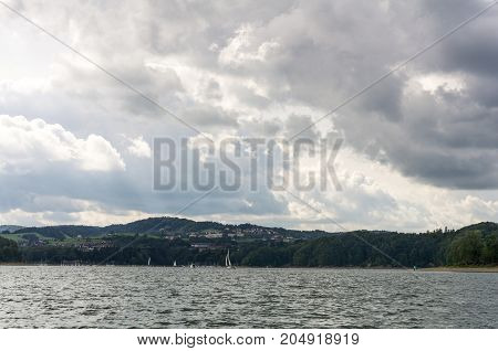 Poland lake Solina in summer time, Bieszczady National Park.