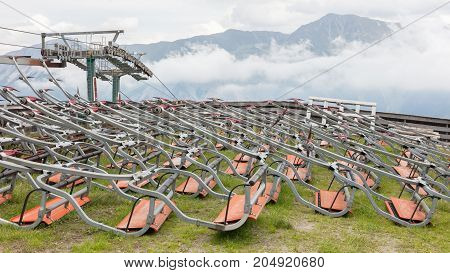 Ski Lift Chairs Waiting To Be Used In The Alps