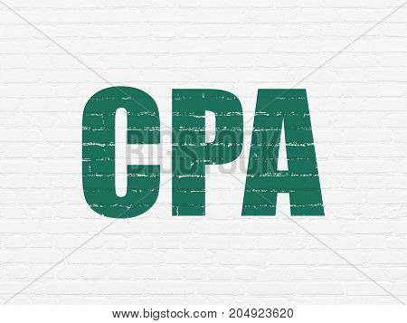 Finance concept: Painted green text CPA on White Brick wall background