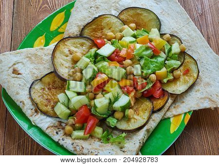 Mediterranean chickpea salad with za'atar and eggplant