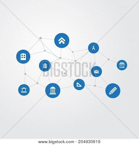 Elements Guesthouse, Engineer Tool, Pen And Other Synonyms Pen, Measure And Grocery.  Vector Illustration Set Of Simple Architecture Icons.