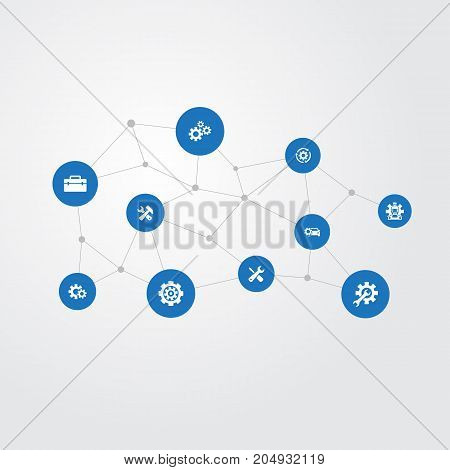 Elements Mechanic, Construction, Car Service And Other Synonyms Detail, Mending And Hammer.  Vector Illustration Set Of Simple Fixing Icons.