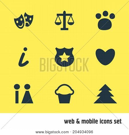Editable Pack Of Toilet, Jungle, Pet Shop And Other Elements.  Vector Illustration Of 9 Map Icons.