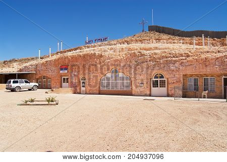 COOBER PEDY, AUSTRALIA - NOVEMBER 11, 2007: Exterior of the underground Serbian Orthodox Church in Coober Pedy, Australia.