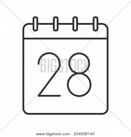 Twenty eighth day of month linear icon. Thin line illustration. Wall calendar with 28 sign. Date contour symbol. Vector isolated outline drawing