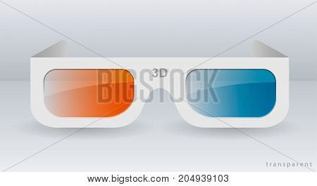 3d glasses from cardboard or white plastic for watching movies in the cinema. Vector graphics with transparency effect