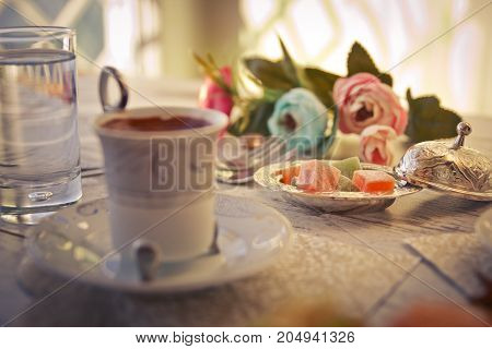 Lukum In Lukumluk And Cup Of Turkish Coffee