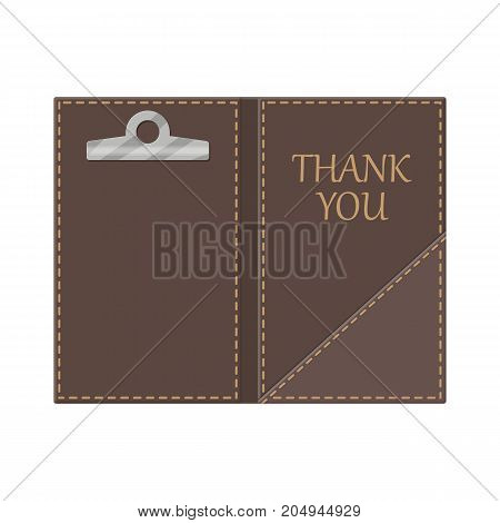 Leather folder for cash, coins and cashier check. Thanks for the service in the restaurant. Money for servicing. Good feedback about the waiter. Gratuity concept. Vector illustration in flat style
