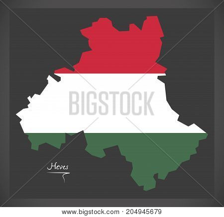 Heves Map Of Hungary With Hungarian National Flag Illustration