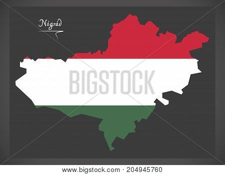 Nograd Map Of Hungary With Hungarian National Flag Illustration