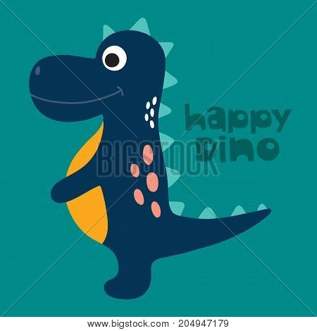 Cute cartoon dino vector illustration. Happy dino