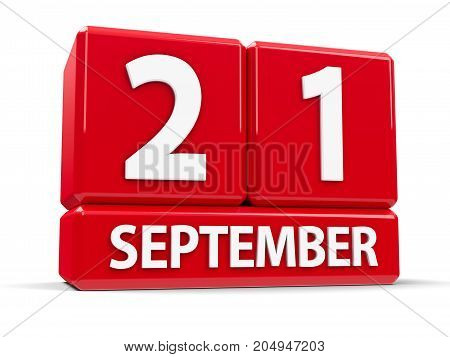 Red cubes - The Twenty First of September - on a white table - International Day of Peace and World Alzheimer's Day three-dimensional rendering 3D illustration