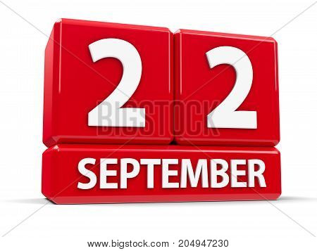 Red cubes - The Twenty Second of September - on a white table - World Carfree Day World Day of elephants and American Business Women's Day three-dimensional rendering 3D illustration