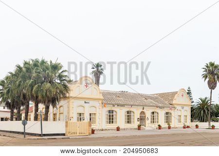 SWAKOPMUND NAMIBIA - JUNE 30 2017: The Hotel Prinzessin Rupprecht previously a German colonial hospital in Swakopmund in the Namib Desert on the Atlantic Coast of Namibia