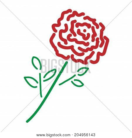 Single rose sign. Image of floral. Color icon isolated on white background. Bloom flower symbol. Logo for romantic. Florist content. Mark of blossom. Stock vector illustration