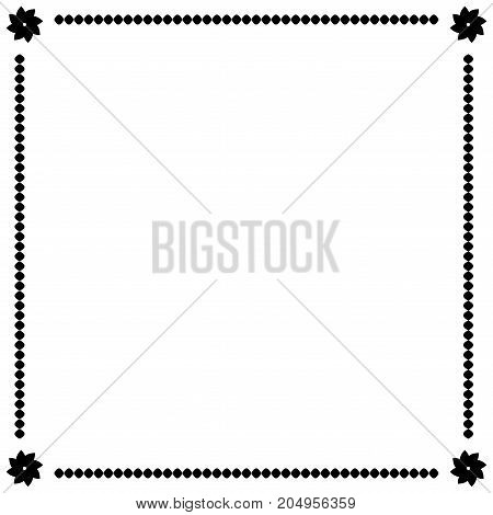 Frame black. Border from ovals and flowers. Decoration banner rim. Monochrome framework isolated on white background. Decoration concept. Modern art scoreboard. Stock vector illustration