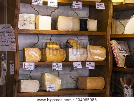 23 AUGUST 2017, VIENNA, AUSTRIA:The oldest in Vienna is the Naschmarkt Market with products of alcoholic fruits and vegetables.
