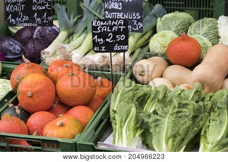 23 AUGUST 2017, VIENNA, AUSTRIA:The oldest in Vienna is the Naschmarkt Market with products of alcoholic fruits and vegetables.