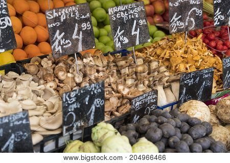 23 AUGUST 2017, VIENNA, AUSTRIA:The oldest in Vienna is the Naschmarkt Market with products of alcoholic fruits and vegetables.