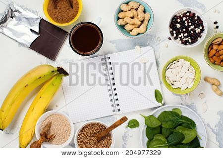 Food rich of magnesium. Magnesium sources. Healthy living concept