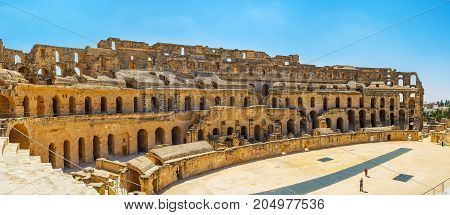 Panorama Of Arena In El Jem Amphitheater, El Djem