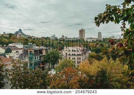 Landscape panorama view of Kiev, Ukraine. Podol district