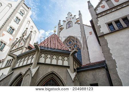 Maisel synagogue in Prague Czech Republic. Architectural theme. Religious architecture. Travel destination.