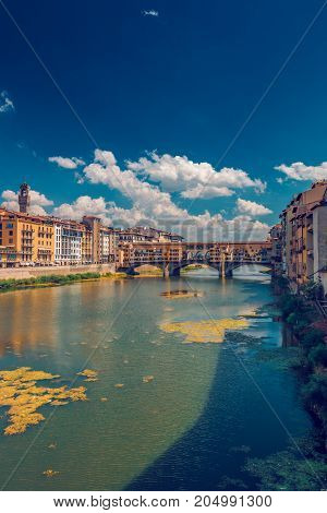 Ponto Vecchio bridge in Florence Italy at summer toned image