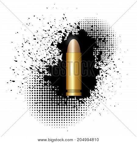 Metal Bullet on Black Ink Grunge Splatter Background
