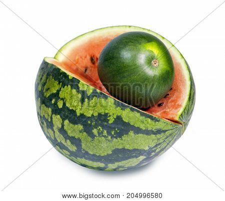 two water melons on a white background big and small dwarfish version