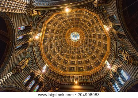 Siena Italy - April 04 2017: Ceiling of Siena Cathedral (Duomo di Siena) medieval church