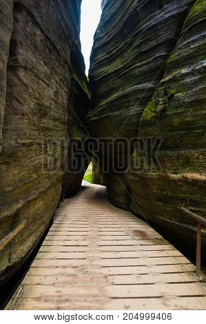 Unique rocks mountain Adrspasske skaly in national park Adrspach in Czech republic