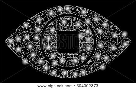 Bright Mesh Bionic Eye Lens With Glare Effect. Abstract Illuminated Model Of Bionic Eye Lens Icon.
